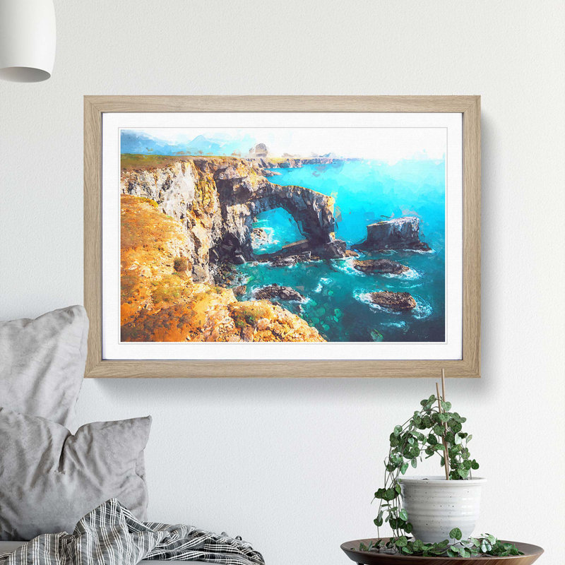 Green Bridge of Wales in Abstract - Picture Frame Graphic Art Print, 48cm H x 65cm W x 2cm D, Oak Framed