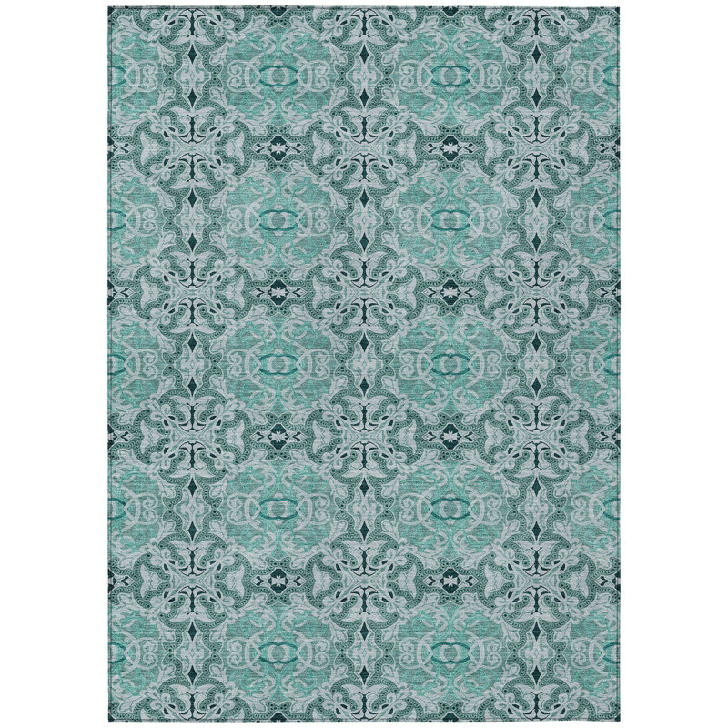 Tapis bleu sarcelle et turquoise 5 pi x 8 pi lavable