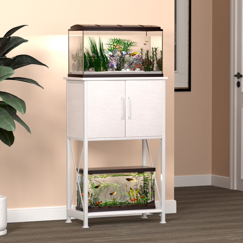 Support d'aquarium, support d'aquarium avec armoire pour le rangement des accessoires, robuste, 10 gallons, Blanc