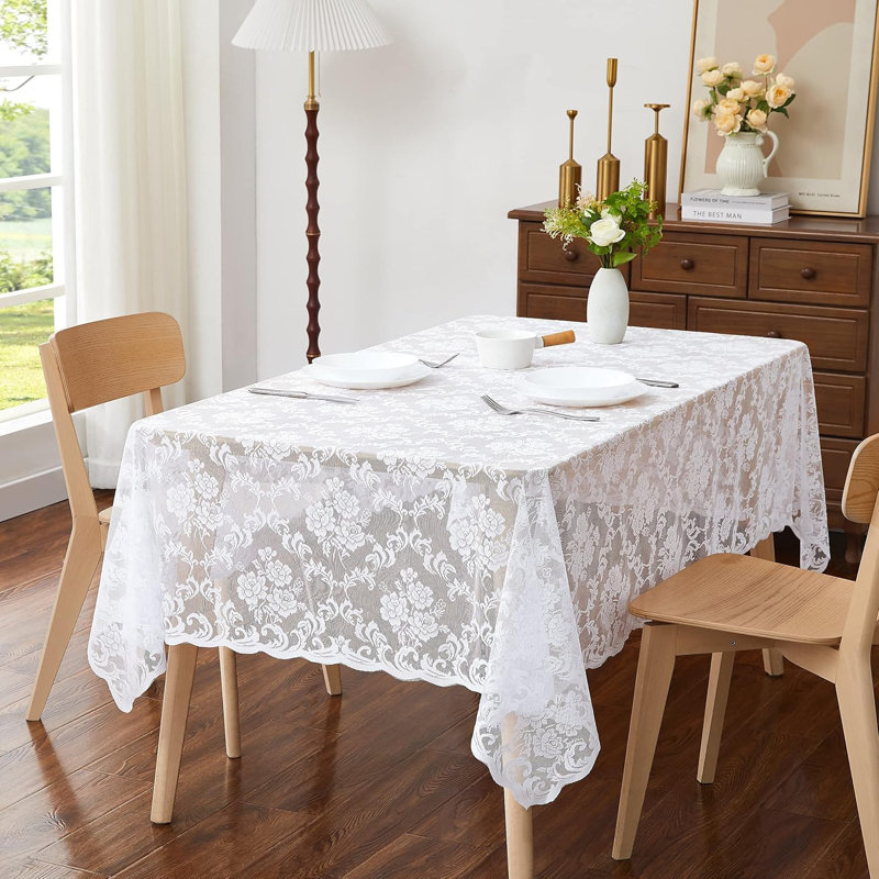 Daniyah Floral Wedding Lace Tablecloth, 72" x 54", White