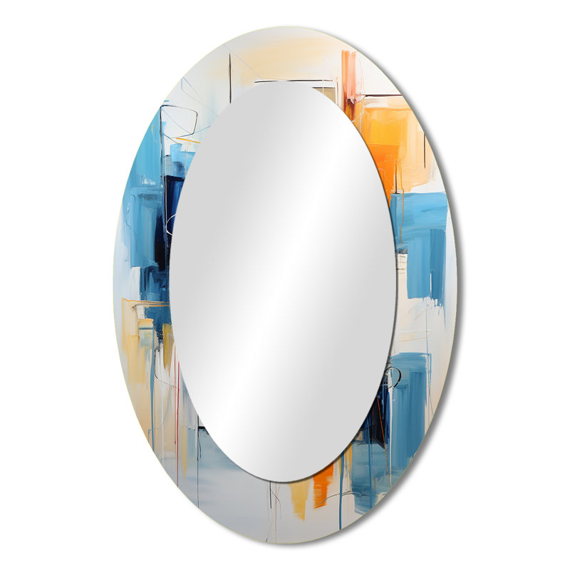 Blanchisserie Laundry Abstract Reflections II - grand miroir mural ovale sur métal, 36 po x 24 po