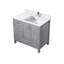 36 po De meuble-lavabo gris l patiné avec profondeur 22, comptoir en quartz blanc décalé à droite, robinet inclus, conception à fermeture en douceur, une armoire intérieure et cinq tiroirs de rangement-118735479
