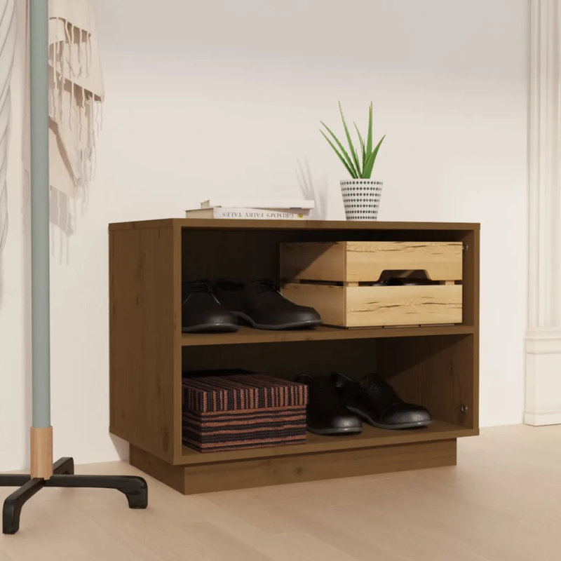4 Pair Solid Wood Shoe Storage Cabinet, Brown