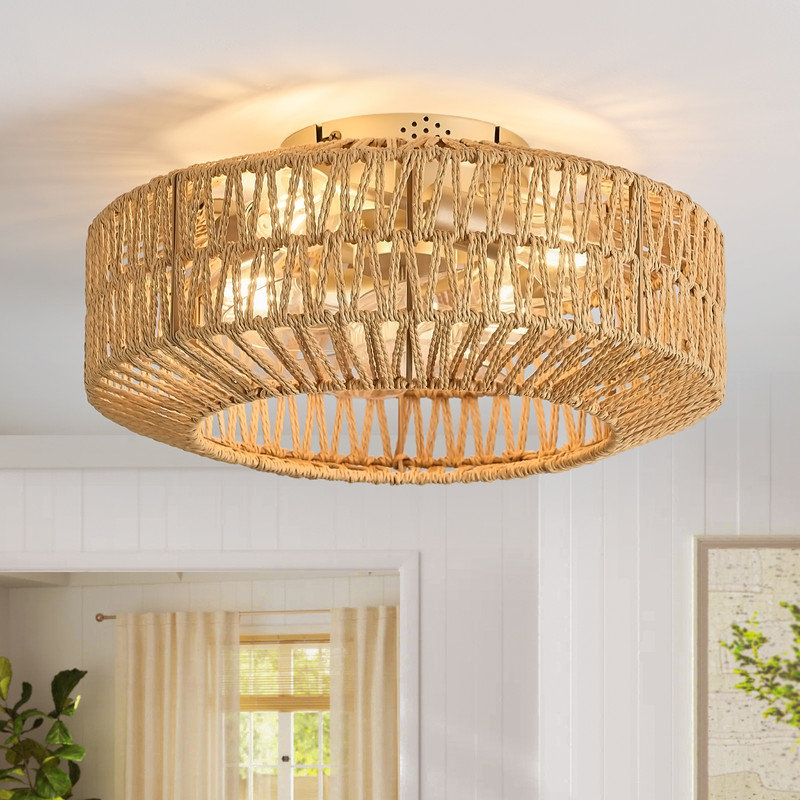 18'' Boho Caged Rattan Ceiling Fan with Light Kit and Remote Control
