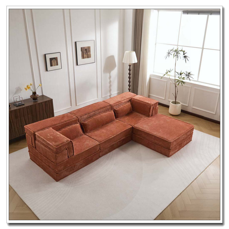 Canapé à compression Mahjong, canapé-lit à plancher convertible, canapé modulaire modulaire désossé DIY, aucun assemblage requis, tissu polaire circulaire, surdimensionné à 3 places avec 1 repose-pieds