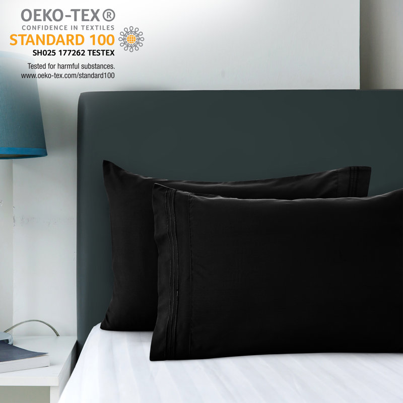  Brushed Microfiber Pillowcases Envelop Closure, Queen, Black