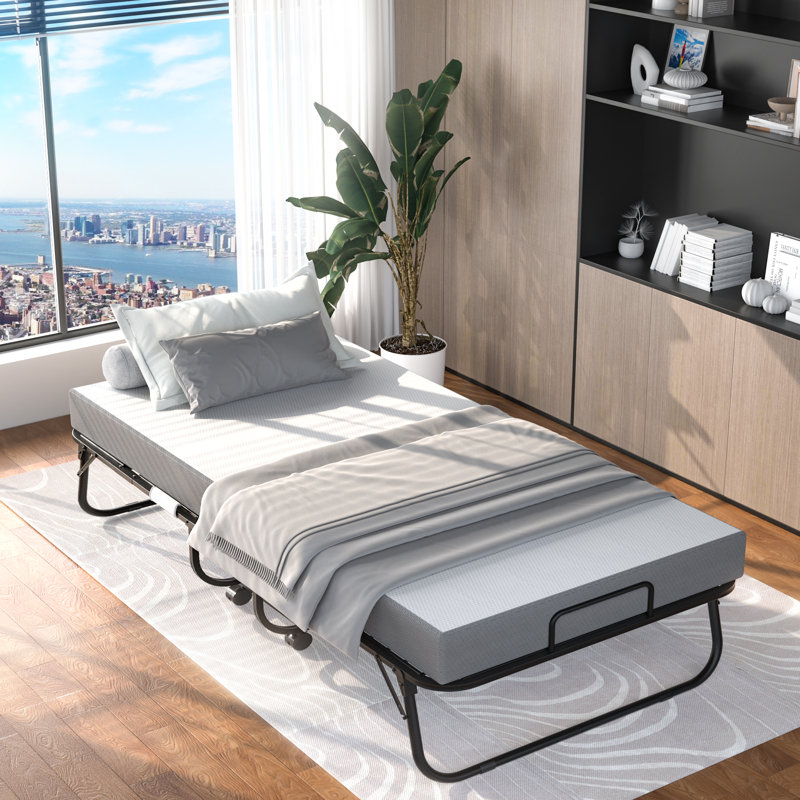 Lit pliant avec matelas 31 po Abhiraj, Gris