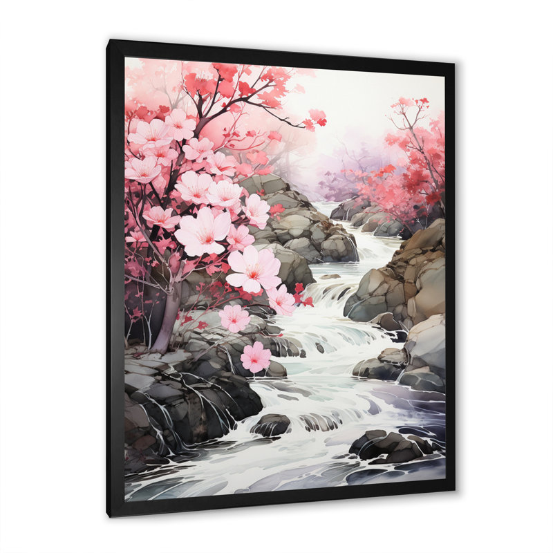 «Jaffer Pink Grey Minimalisme Serenity in River», reproduction sur toile, Cadre photo noir, H 32 po x l 24 po x P 1 po