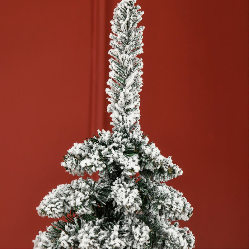 Arbre à crayons mince enneigé de 6 pieds, aspect réaliste, 395 pointes, rangement facile, ignifuge, grand motif de Noël artificiel, branches, base légère,