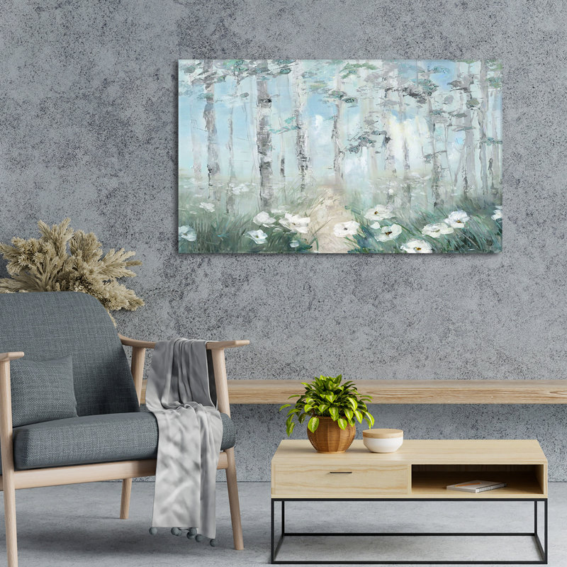Magical Birch Grove - Peinture, L 30 po x H 18 po, Toile tendue