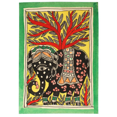 Peinture traditionnelle d'éléphant marchant Madhubani