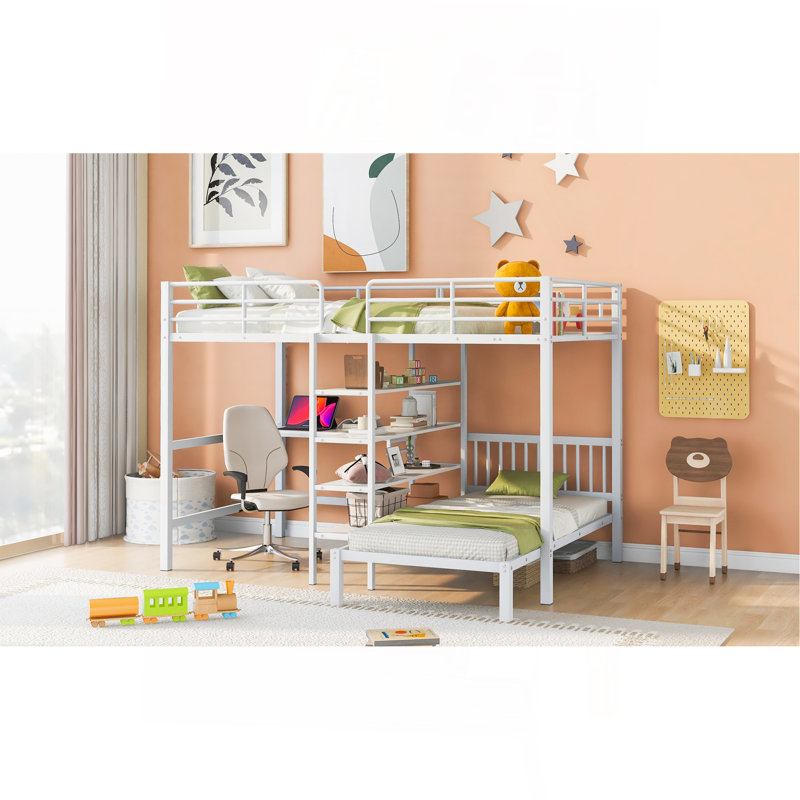 Lit superposé double au-dessus de simple avec bureau intégré