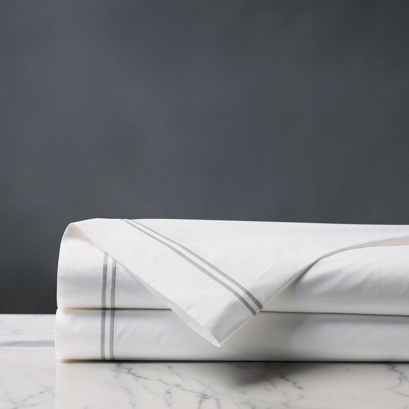 Enzo 100% Cotton Percale Flat Sheet, Silver, Queen Flat Sheet