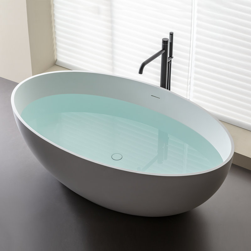 67'' x 39'' Extra-wide Freestanding Stone Resin Soaking Solid Surface Bathtub, suitable for couple, Matte White