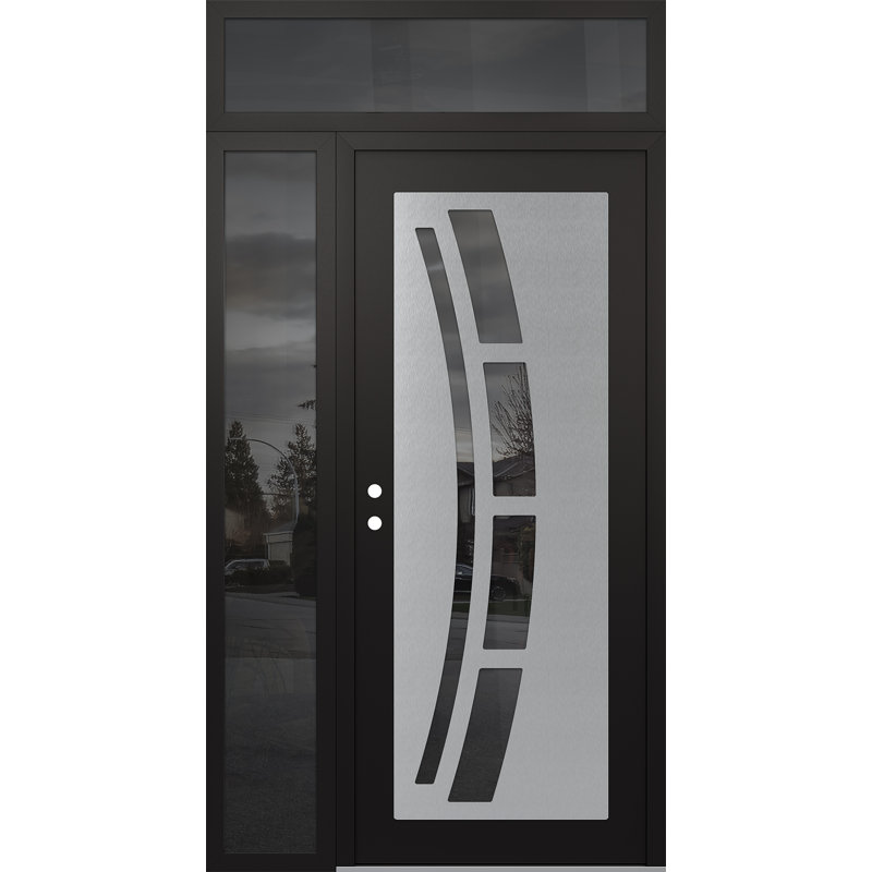 C12 droitier 48 po X 96 po Panneau d'entrée en verre argenté noir et noir avec porte d'entrée avant en verre