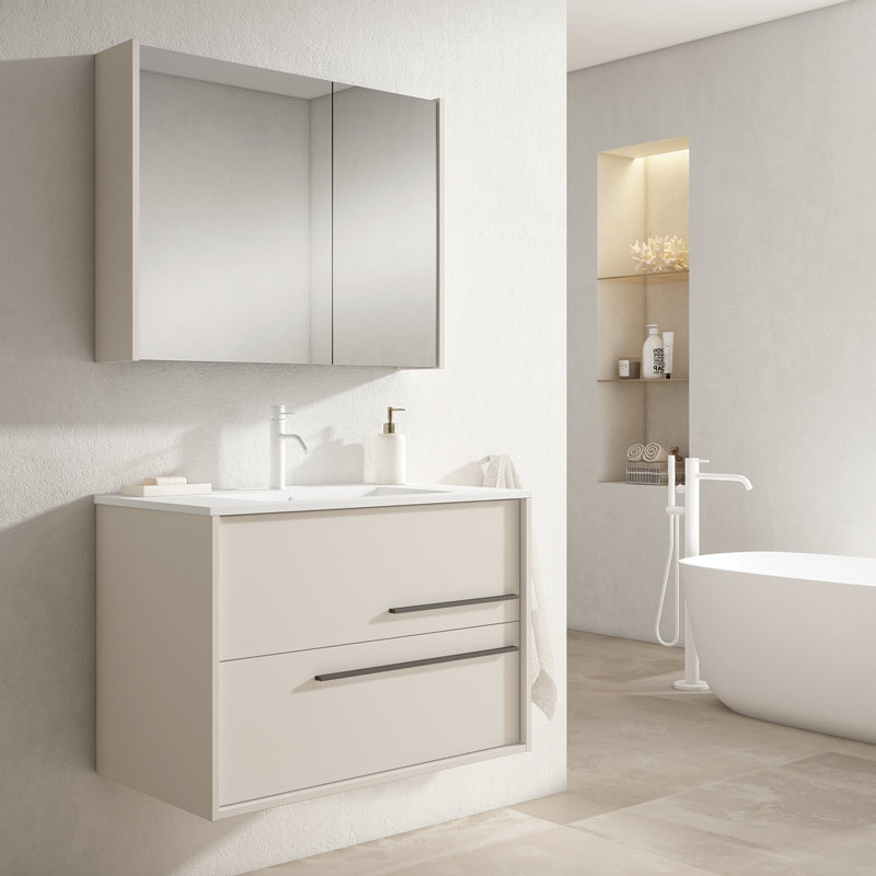 Meuble-lavabo de salle de bain Collection AQUA par DAX, L 32 po, Beige/noir