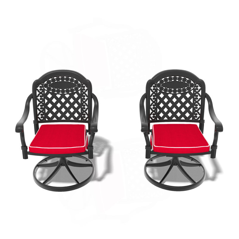 Chaise de patio pivotante en fonte d'aluminium 2 pièces avec structure et coussins noirs, 2