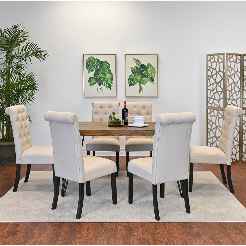 Ensemble de salle à manger élégant avec table en épingle à cheveux et six chaises, idéal pour les réunions de famille et pour améliorer l'expérience culinaire
