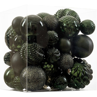 36 pièces de boules de Noël incassables vert foncé - 6 styles, 3 tailles, boucle de suspension pour arbre de Noël, fête, mariage et décoration intérieure