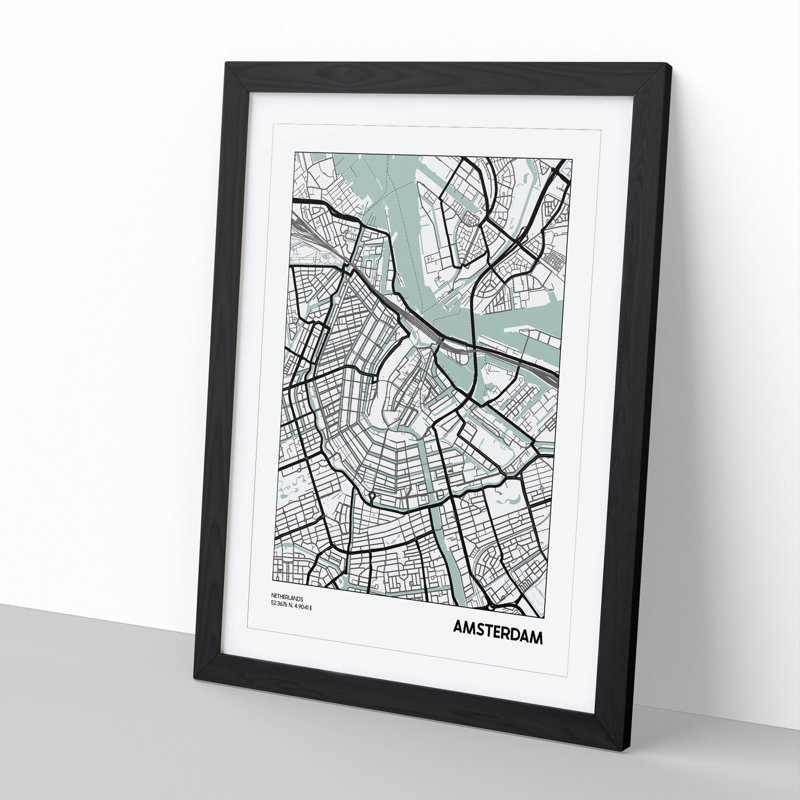 Map Amsterdam Netherlands - Picture Frame Graphic Art, Black Framed, 36cm H x 27cm W x 2cm D