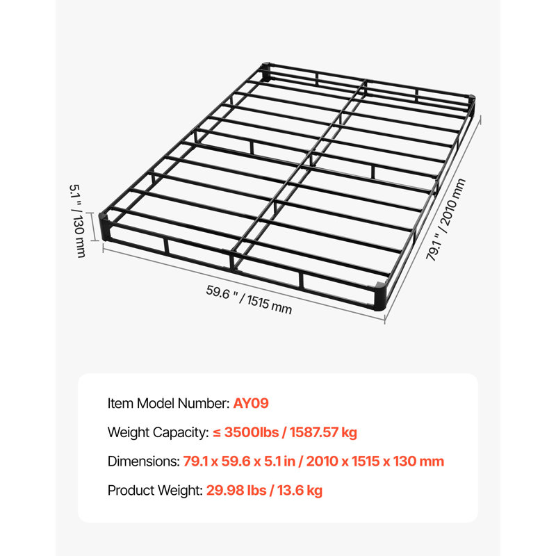 Box Spring, 4 in Mattress Foundation, 3500 lbs Max Weight Capacity, 79.1 L x 59.4 W x 4 H in, Queen Size Bed Frame with Washable Fabric Cloth, Heavy-Duty Metal Frame for Queen Bed, Easy Assembly