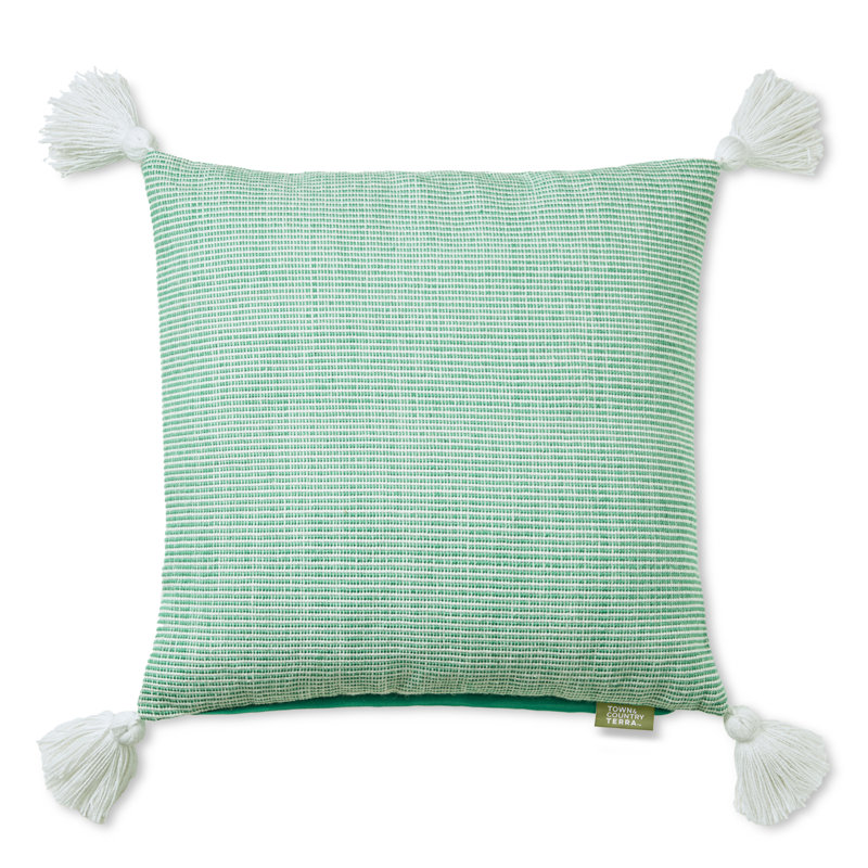 TOWN & COUNTRY TERRA Alara Ribbed Texture Indoor Outdoor Decorative Pillow 20"x20" , Green/Ivory, 19.69"H x 19.69"W, Square