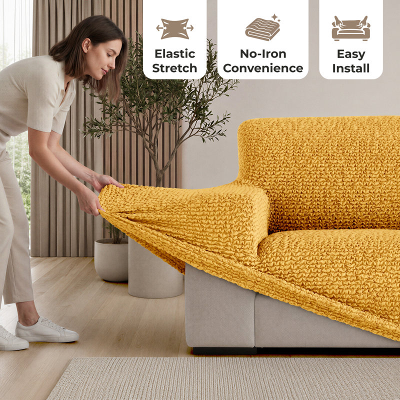 Stretchy Slipcover for Sofa – Machine Washable & Furniture Protector - Comfort Collection, 35" H x 60" W x 40" D, Mango