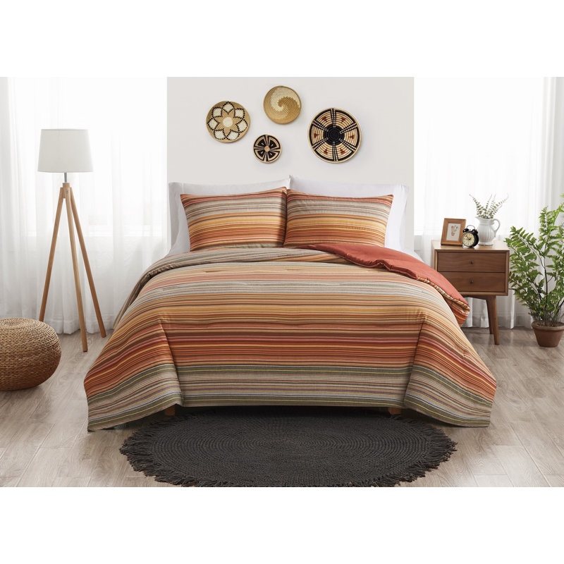 Teinture à fil rayé Brooklyn Loom Sunset, Édredon pour grand lit + 2 taies décoratives pou