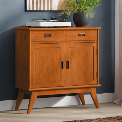 Draper 36"W Solid Wood Mid-Century Modern Entryway Storage Cabinet with Drawers and Adjustable Shelves