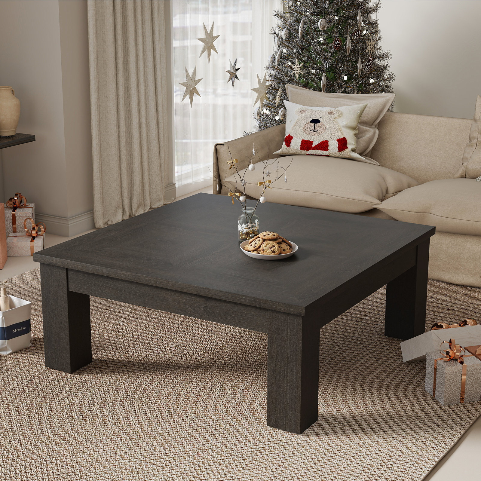 Dutton 42" Oak Coffee Table, Cracked Espresso