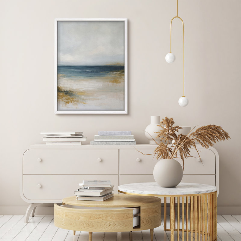 Reproduction d'art encadrée abstraite pour décoration intérieure moderne, H 14 po x l 11 po, Blanc