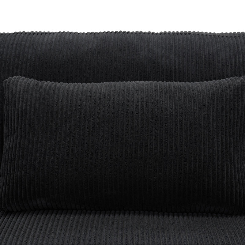 Canapé d'angle modulaire en velours côtelé noir de 284 cm (112 po) avec configuration personnalisée et coussins décoratifs, canapé 5 places pour salon/appartement