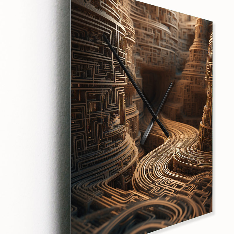 Démêler le mystère du labyrinthe doré - paysage abstrait très grandes horloges murales, H 32 po x l 16 po x P 1 po