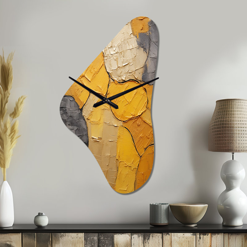 Vadell - Boomerang Shape Yellow Wall Clock - Unique Shape, Medium