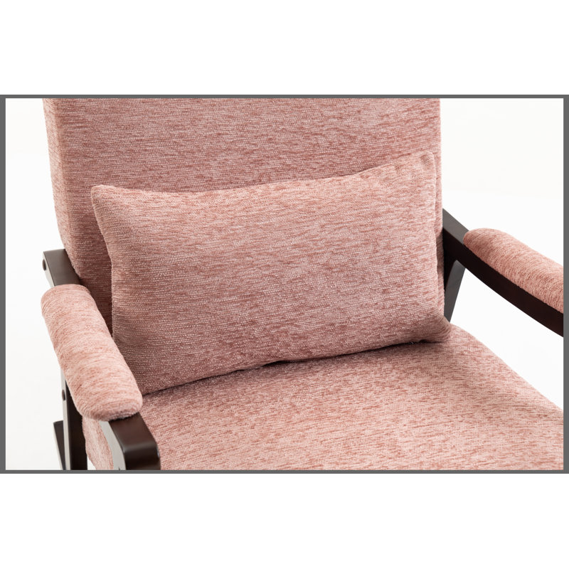 Fauteuil à bascule d'appoint moderne du milieu du siècle avec structure en bois massif, fauteuil de salon rembourré, fauteuil de lecture pour chambre ou véranda