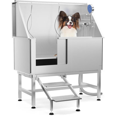 50" Stainless Steel Dog Bathing Station with Stairs, Adjustable Showerhead & Drain