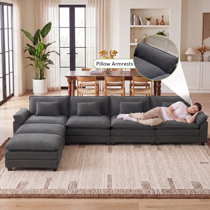 Canapé modulaire surdimensionné en U de 154 po Adonia, canapé modulaire profond avec repose-pieds et canapé-lit Adonia