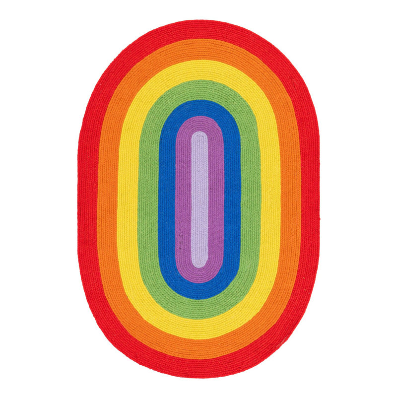 Tapis arc-en-ciel en laine tressé à la main Ebern Designs, Ovale 4 pi 1 po x 6 pi 1 po