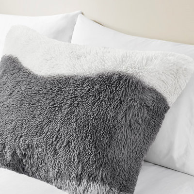 Shaggy Faux Fur Comforter For Twin/Twin Xl - Ombre Tonal Pattern Filling Soft Grey Back Bedding Wave Washable