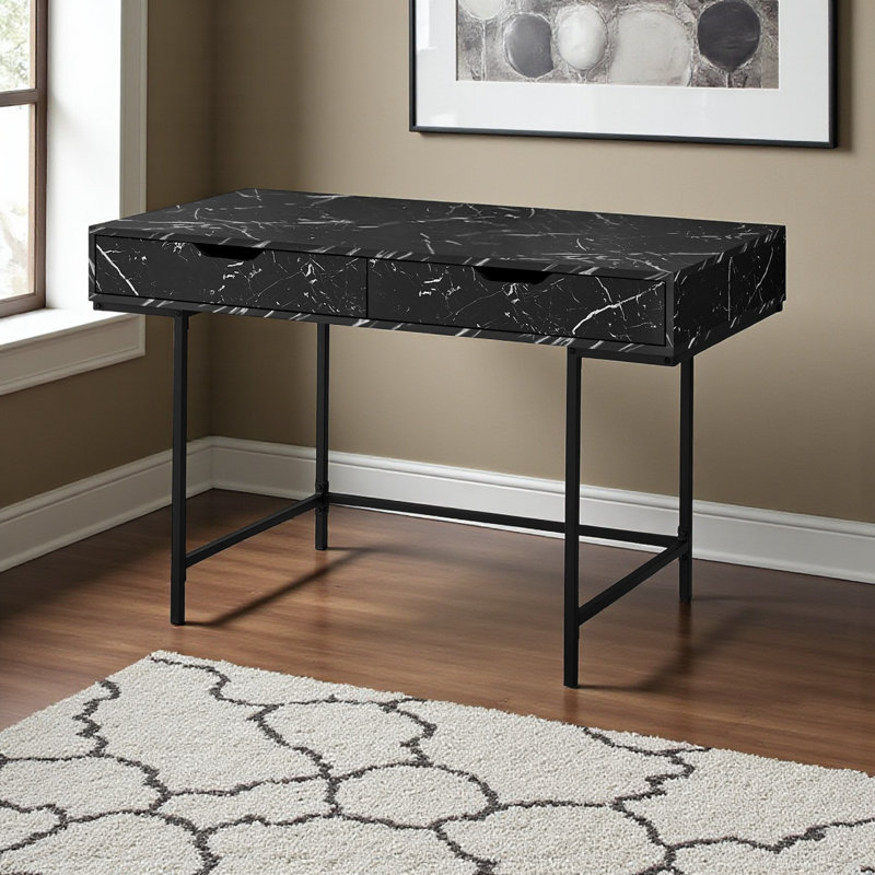 Ginaro 2-Drawer Black Finish Computer Desk With Black Metal Leg, 29.82" H X 47.06" W X 23.75" D, Black