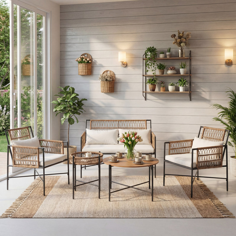 5 Piece Outdoor Wicker Conversation Set, Patio Furniture Conversation Set