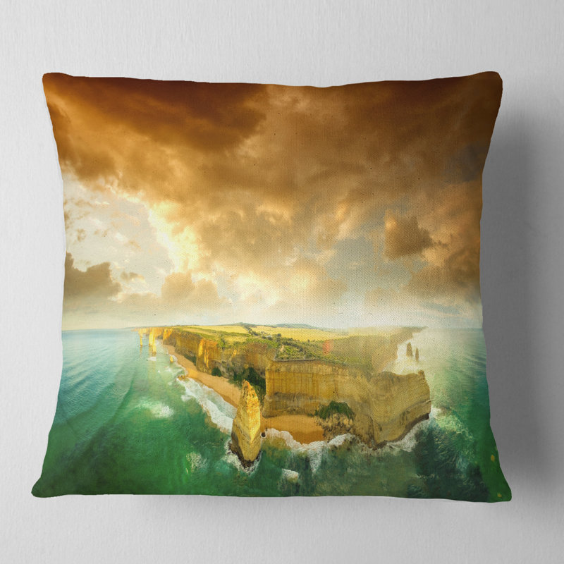Coussin Great Ocean Road, 18 po x 18 po, Coussin décoratif, Orange / Vert