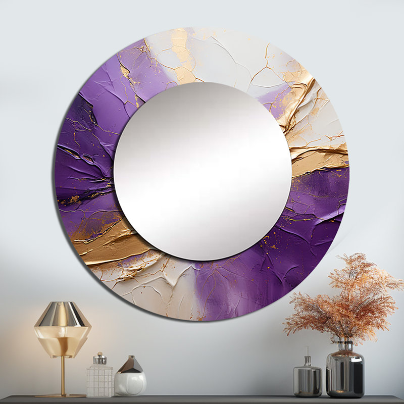 Gold And Purple Lunar Vector - Abstract Spirals Round Mirror Wall Decor_MTMIR115880, 23" x 23"