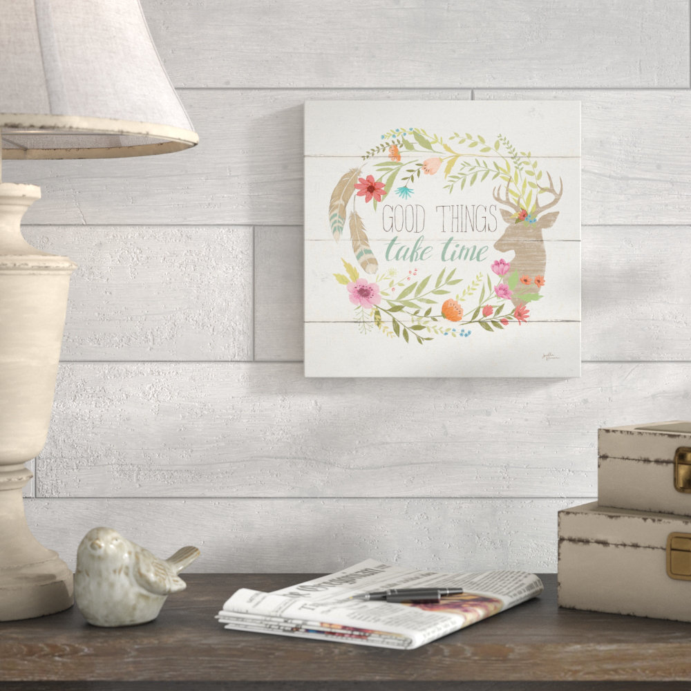 East Urban Home 'Rustic Bloom III' Textual Art on Wrapped Canvas | Wayfair