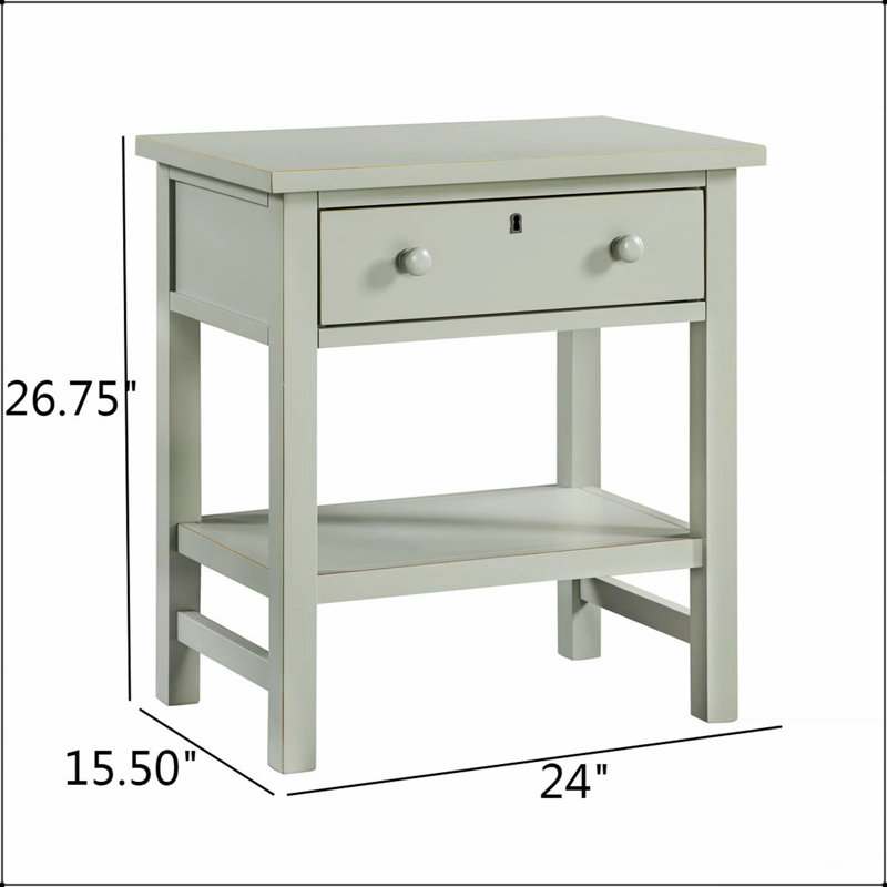 Table de chevet à 1 tiroir avec finition antique et faux-trou Finley, parfaite pour les chambres rustiques et traditionnelles.