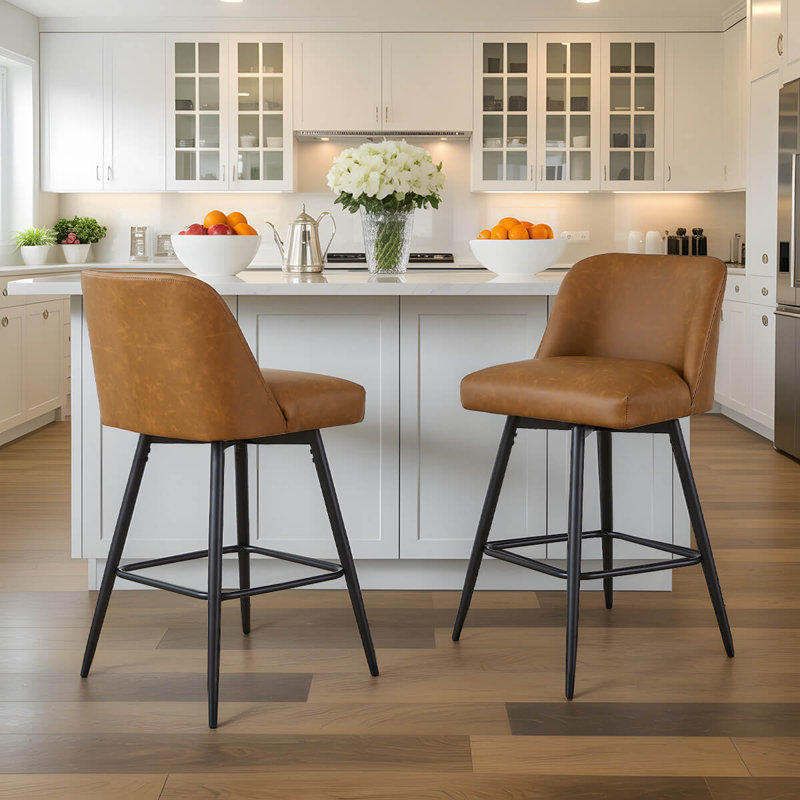 Modern Bar Stools ，26" H Swivel Counter Height Barstools With High Backs, Kitchen Island Stools, For Bar & Home,Faux Leather