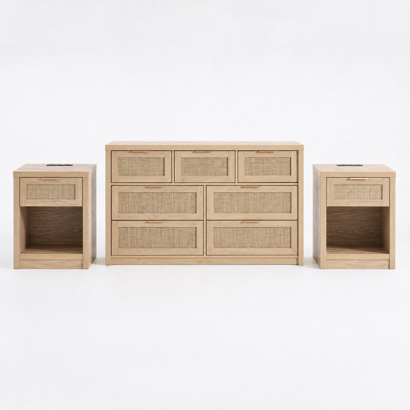 Dearbhaile Dresser & Nightstand Set, Light Oak