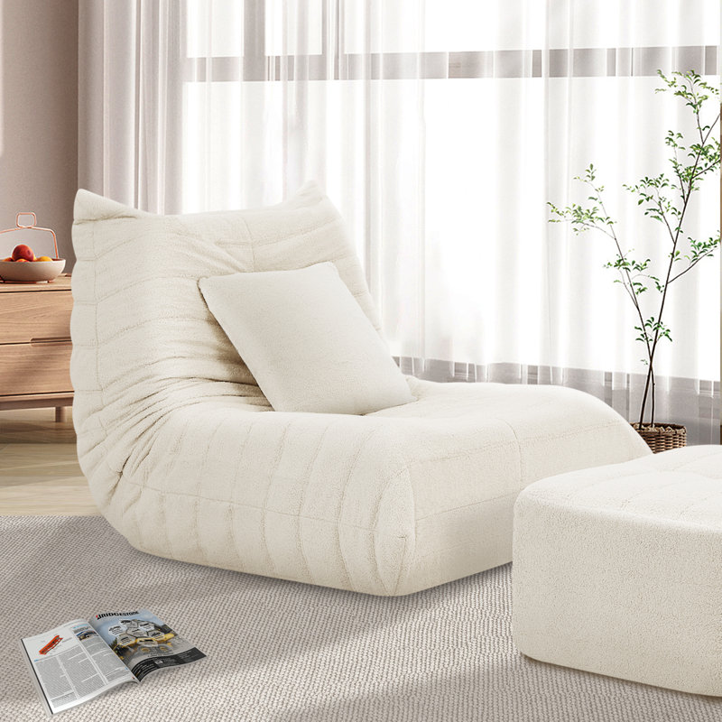 Bean Bag Chair With Ottoman and Pillow, Sofa Big Beanbag Chair For Adults Fireside Bean Bag Lounger Memory Foam Chair For Home, Apartment Or Gaming Venue, Lambswool