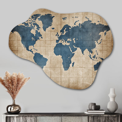 Ancienne carte du monde II - carte du monde asymétrique, décoration murale sculpture en métal nuage