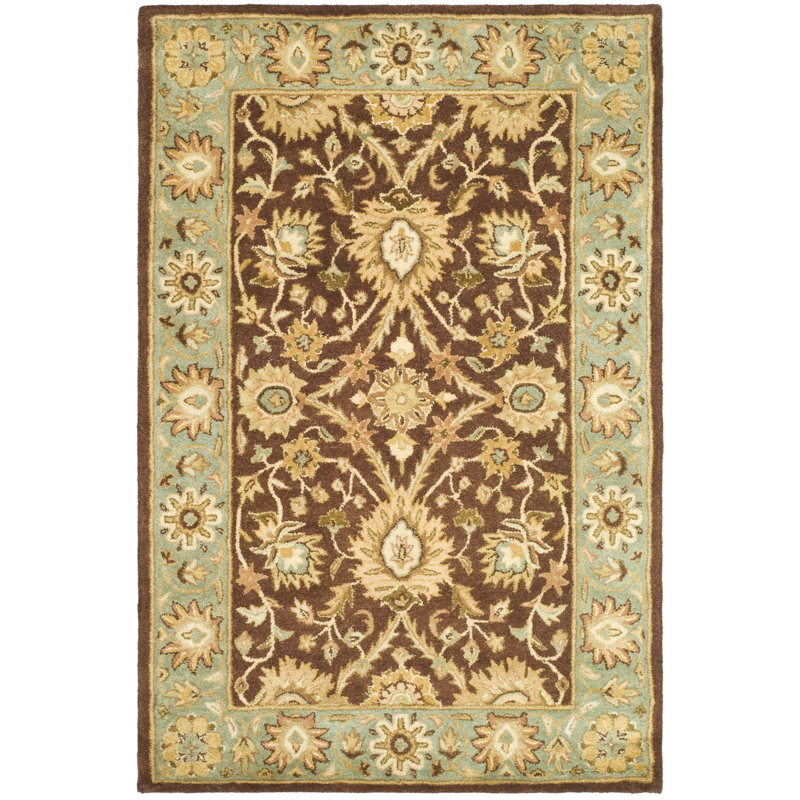 Dunbar Hand Tufted Wool/Cotton/Latex Oriental Rug in Chocolate/Blue, Rectangle 2'3" x 4'
